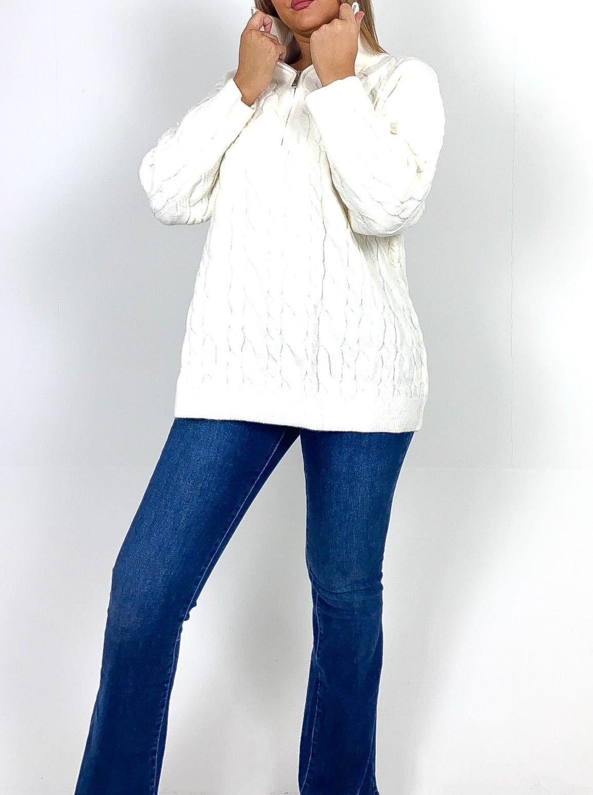 Cable Knit Zip Neck Jumper