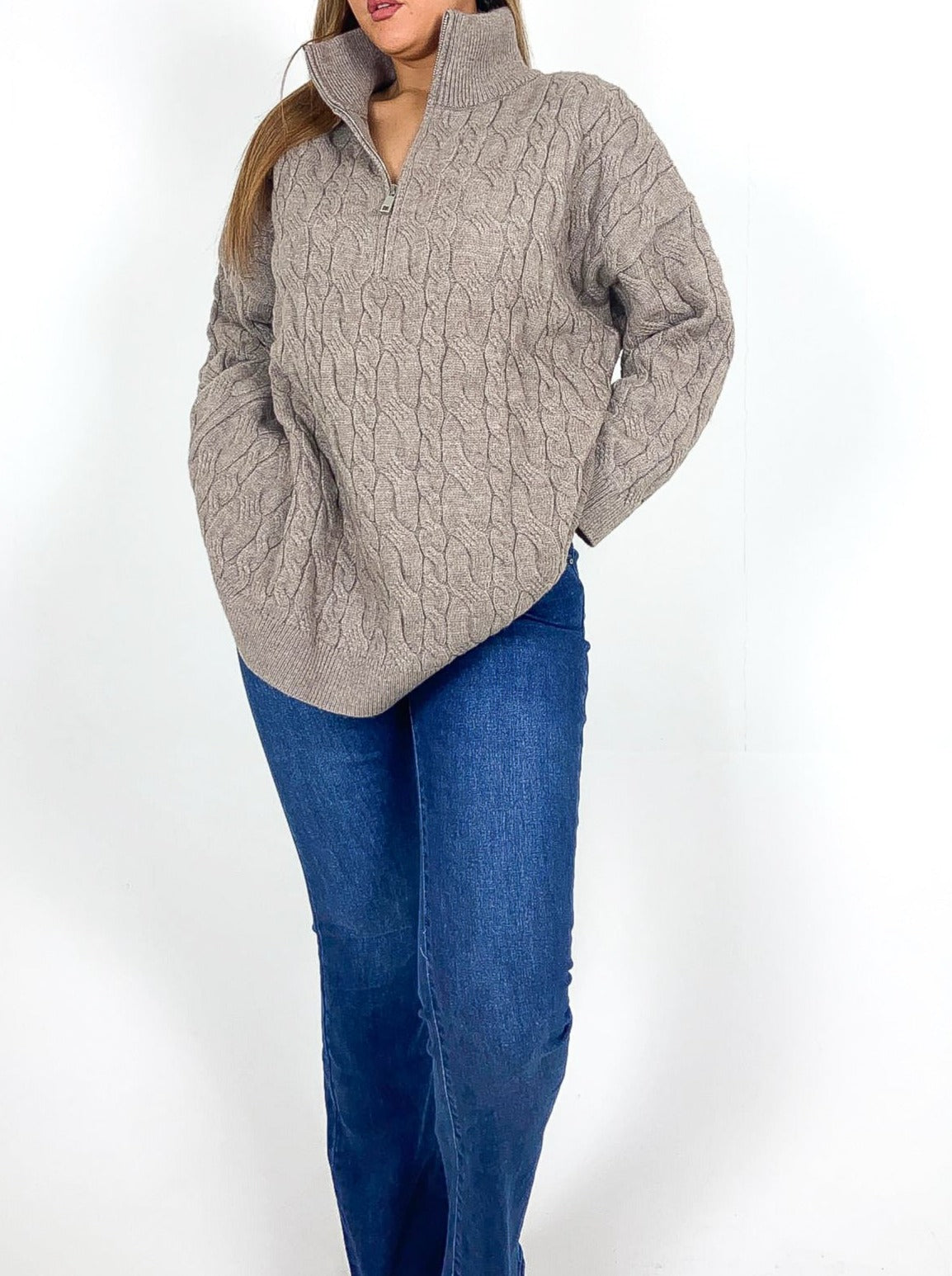 Cable Knit Zip Neck Jumper