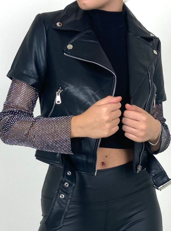 Diamante Sleeve PU Jacket