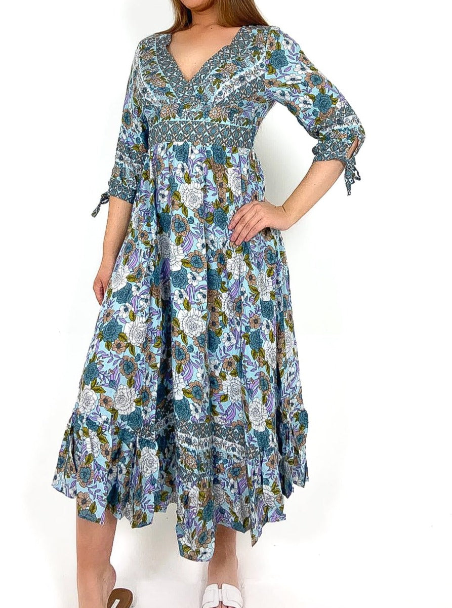 Tie Sleeve Floral Dress