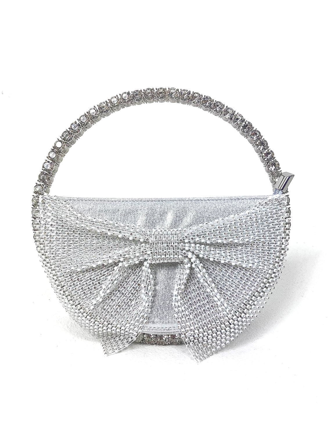 Bow Front Circle Diamante Mini Handbag