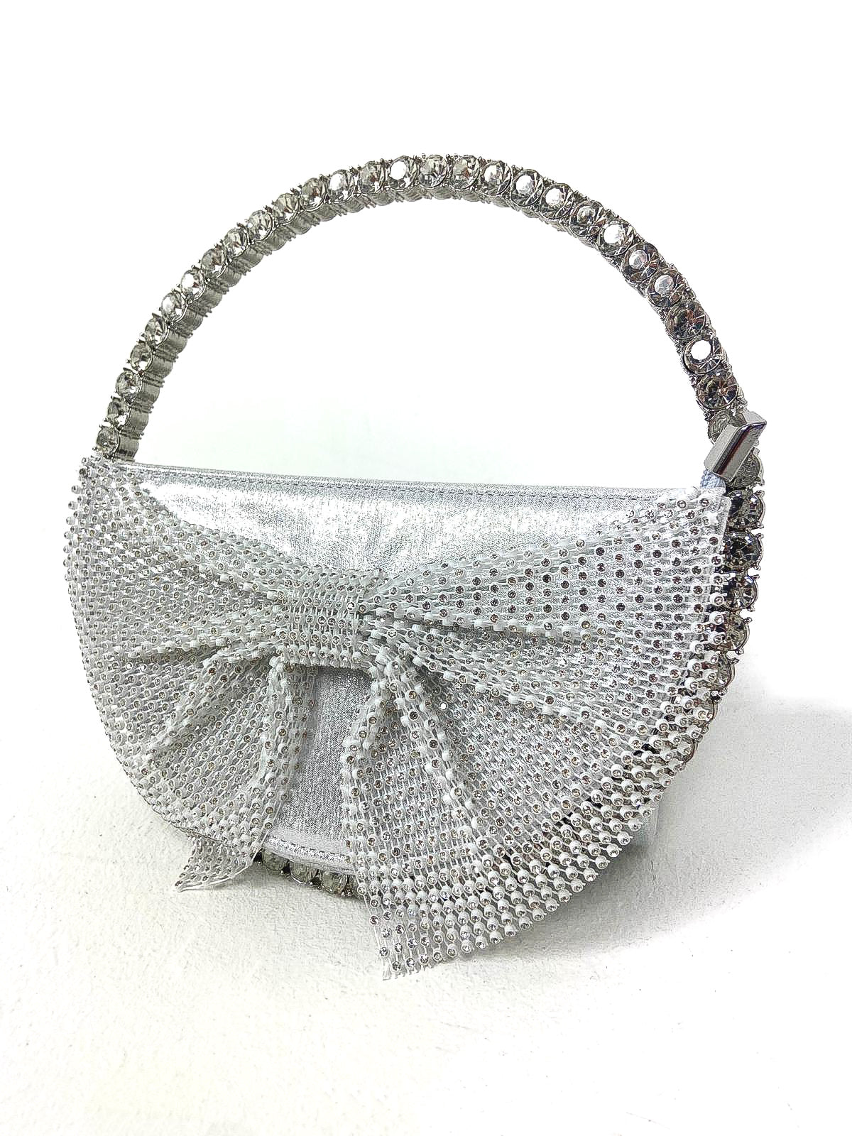 Bow Front Circle Diamante Mini Handbag