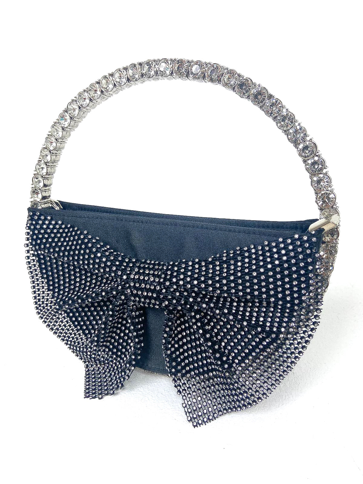 Bow Front Circle Diamante Mini Handbag