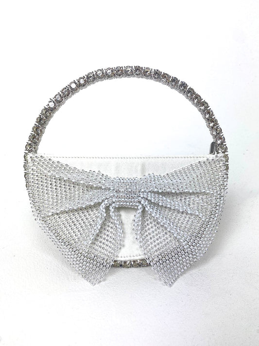 Bow Front Circle Diamante Mini Handbag