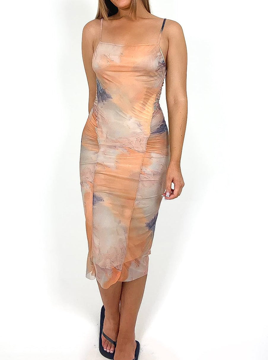 Marbled Mesh Maxi Dress