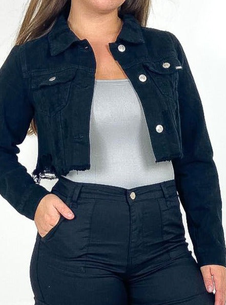 Distressed Crop Denim Jacket