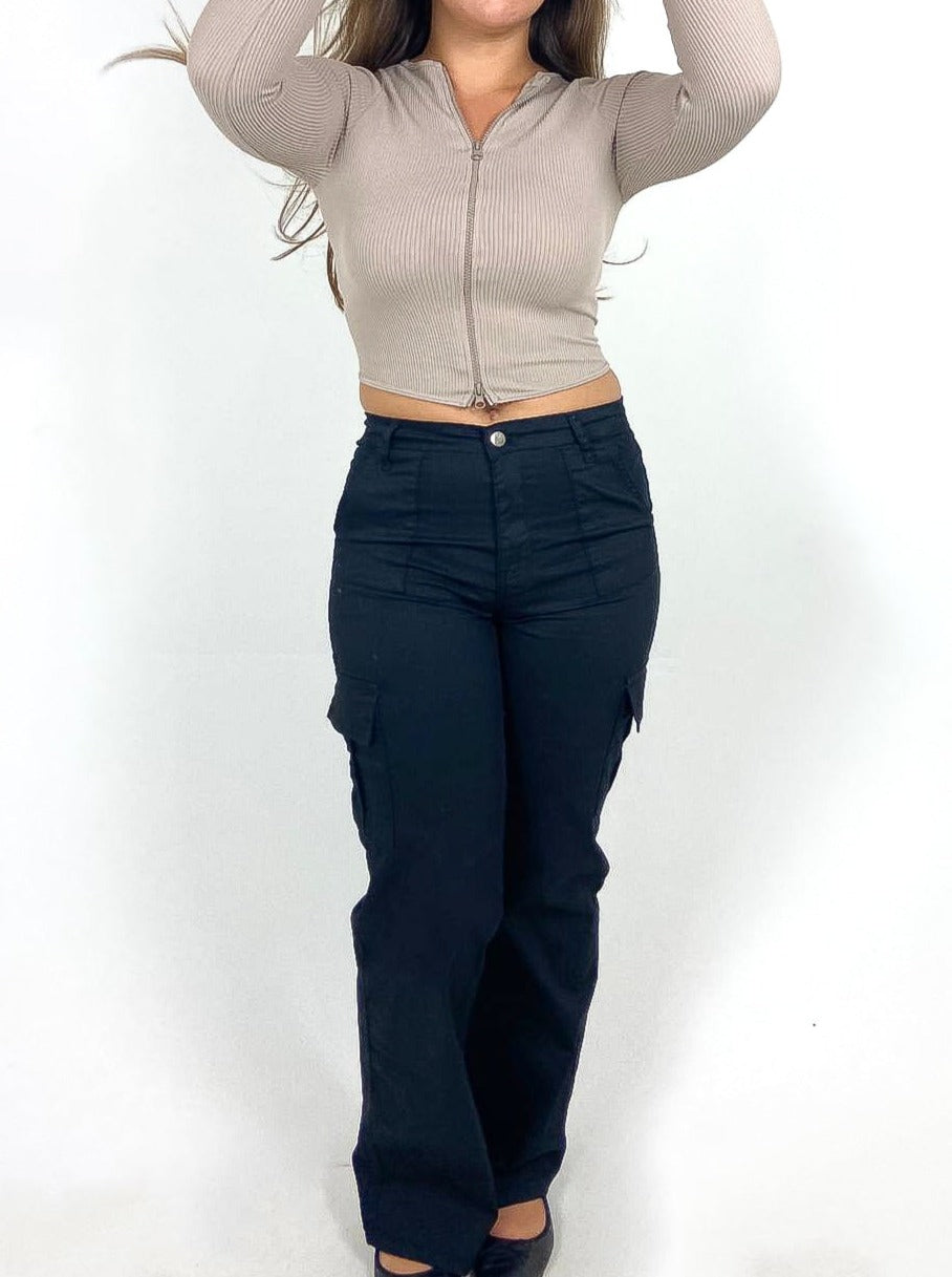 Double Zip Ribbed Crop Top