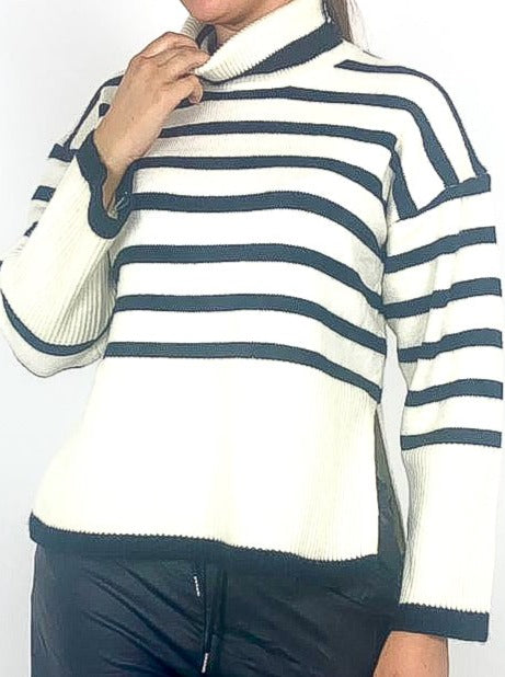 Split Side Striped Roll Neck Jumper