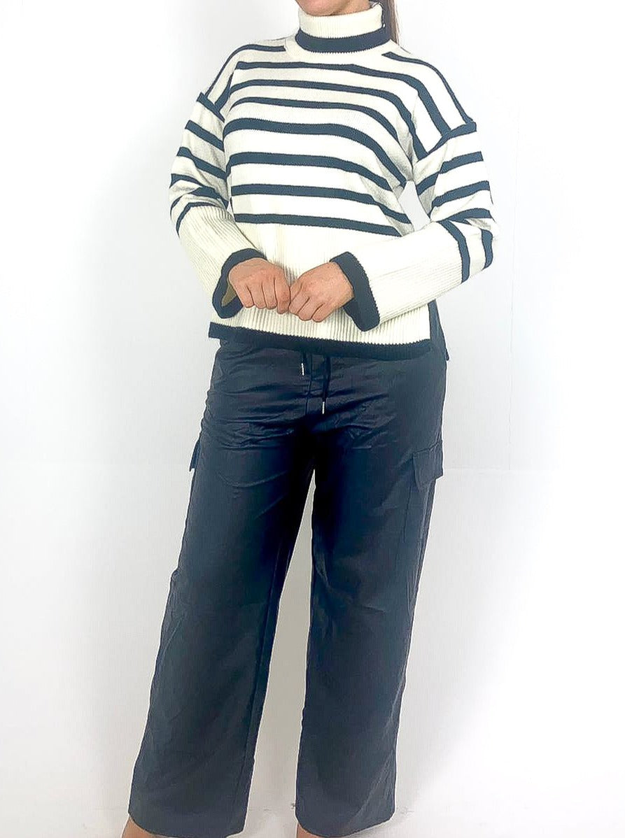 Split Side Striped Roll Neck Jumper