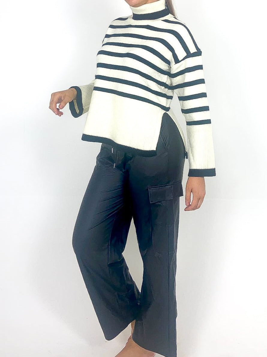 Split Side Striped Roll Neck Jumper