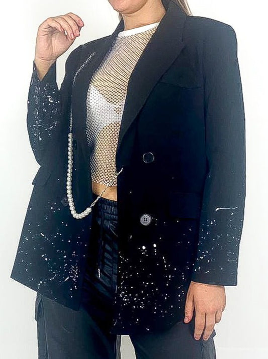 Paint Splatter Blazer With Pearl Chain