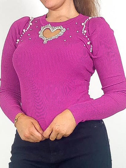 Diamante Heart Cut Out Jumper