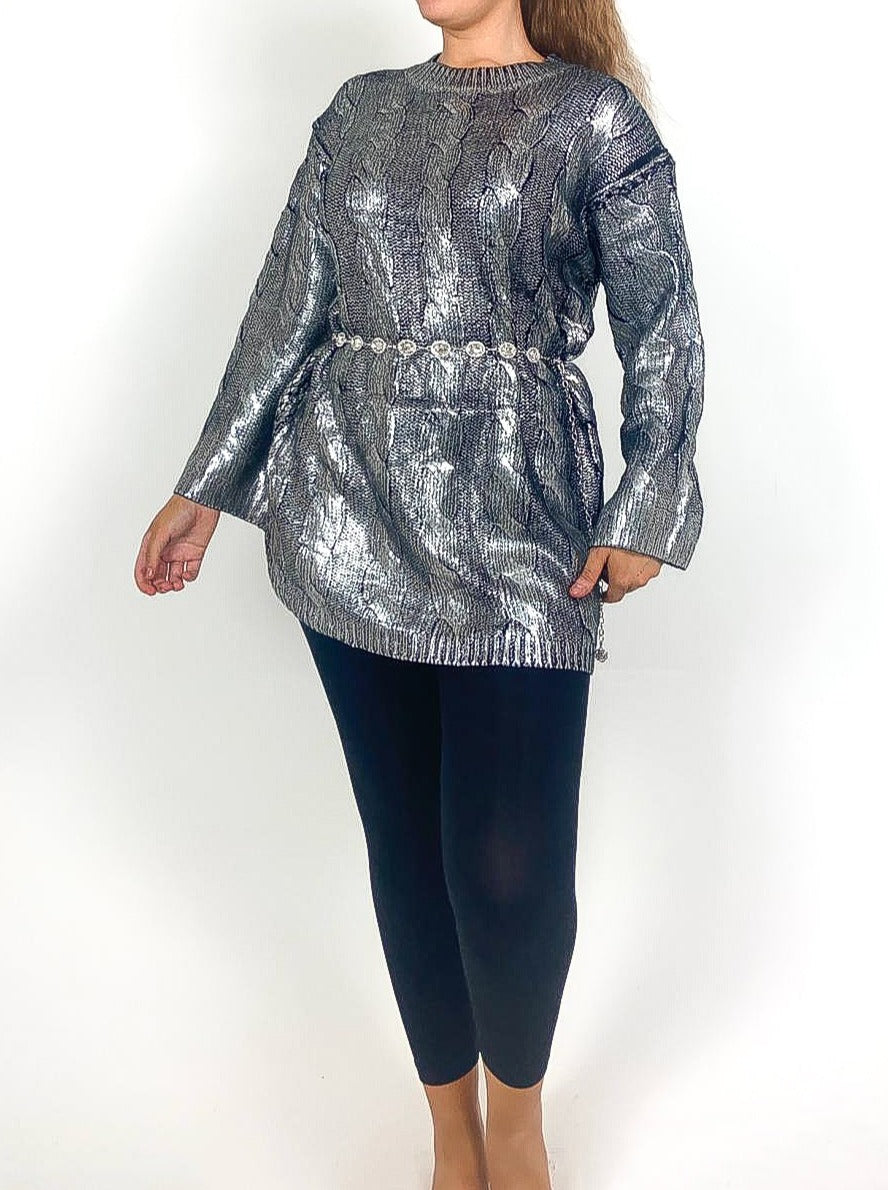 Metallic Coated Jumper Dress