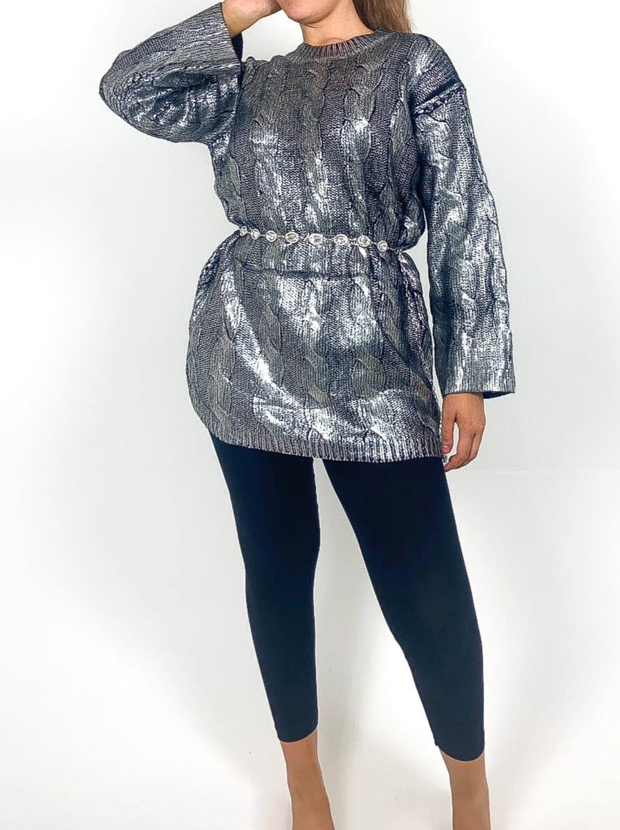 Metallic Coated Jumper Dress