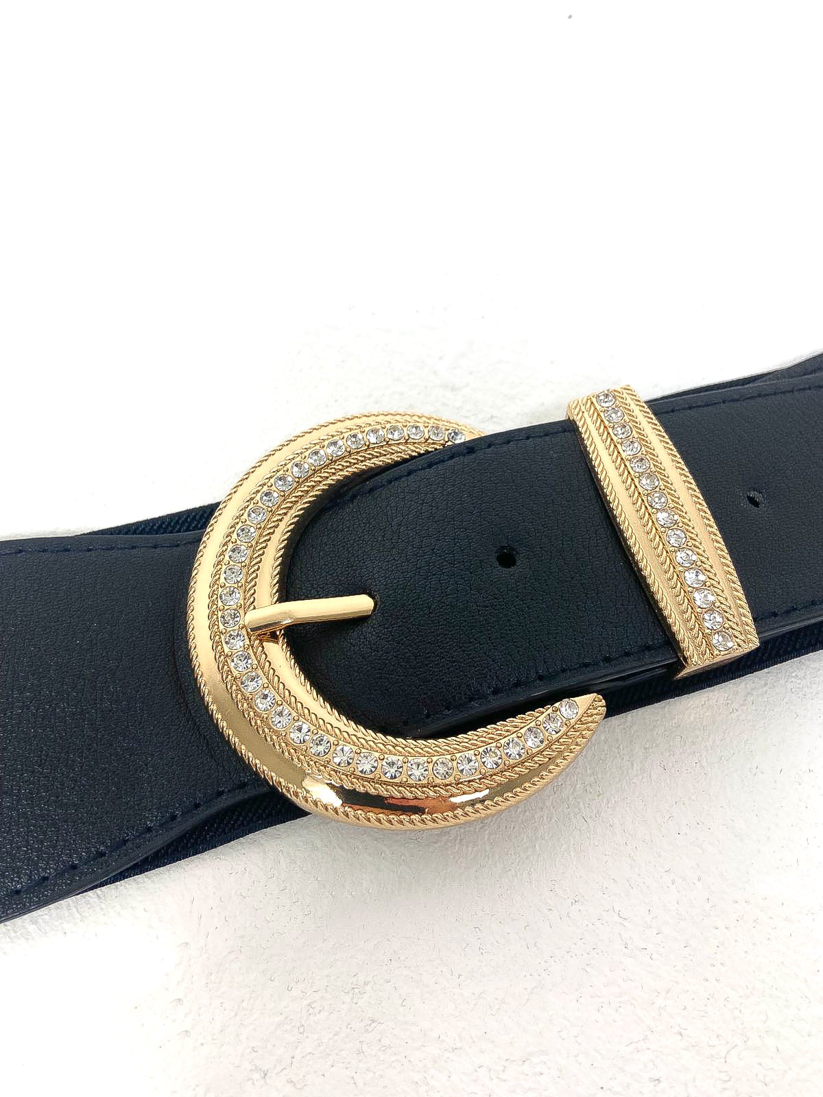 PU Diamante Embellished Elasticated Belt