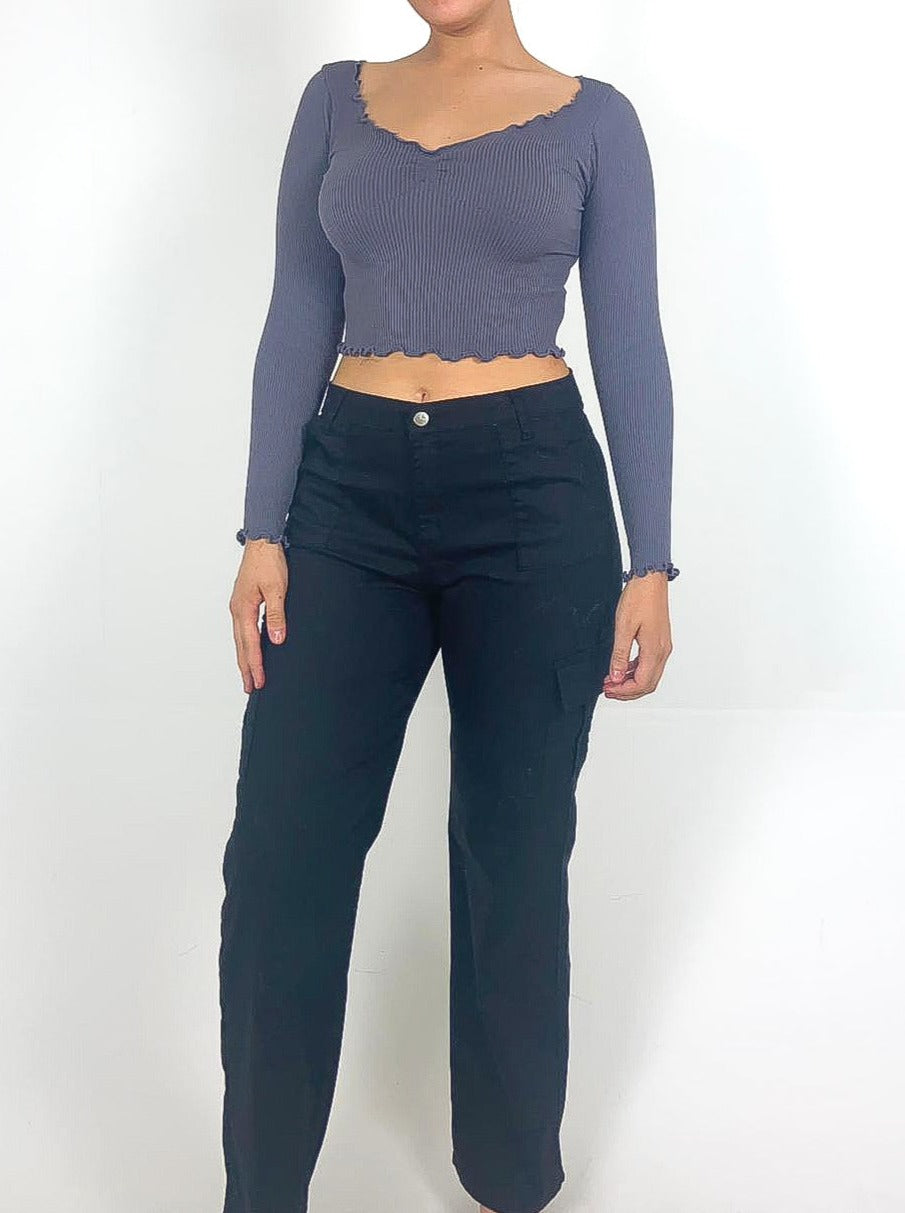 Gathered Bust Lettuce Hem Crop Top