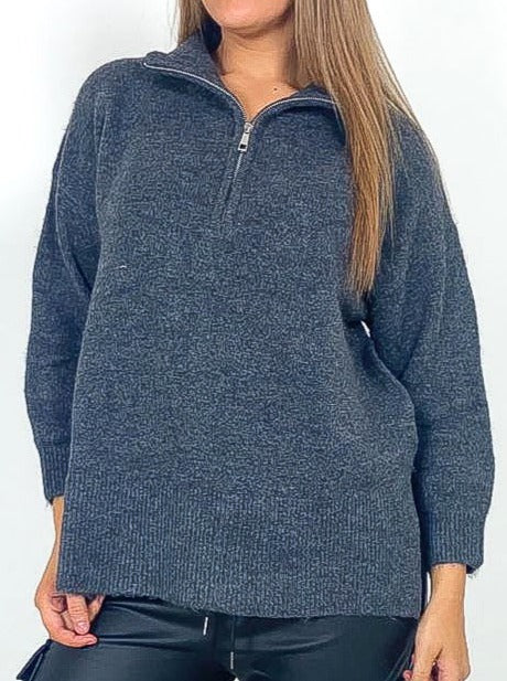 Soft Knit Zip Neck Jumper