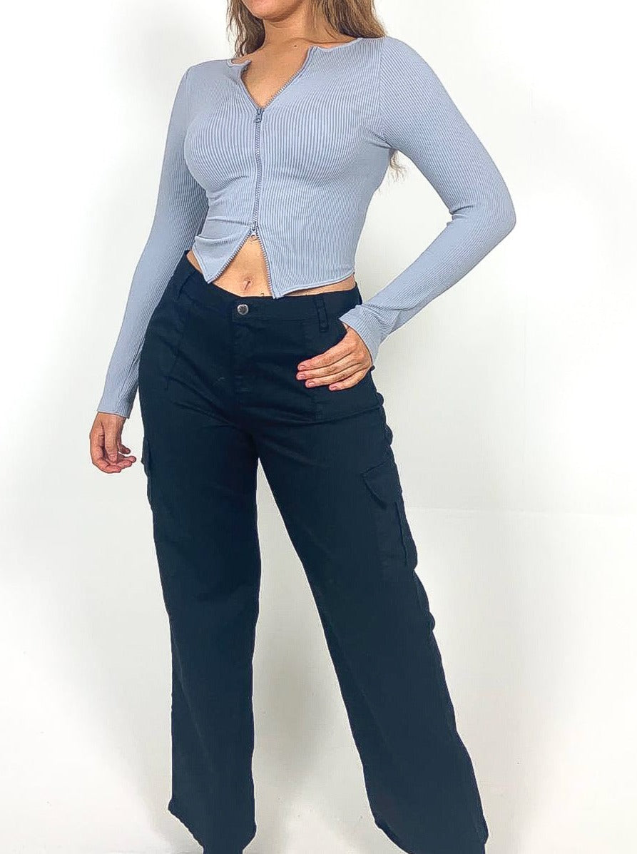 Double Zip Ribbed Crop Top