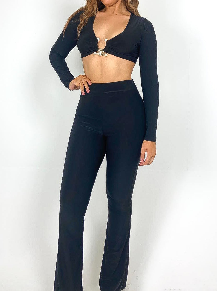 Metal Detail Slinky Top & Flares Suit