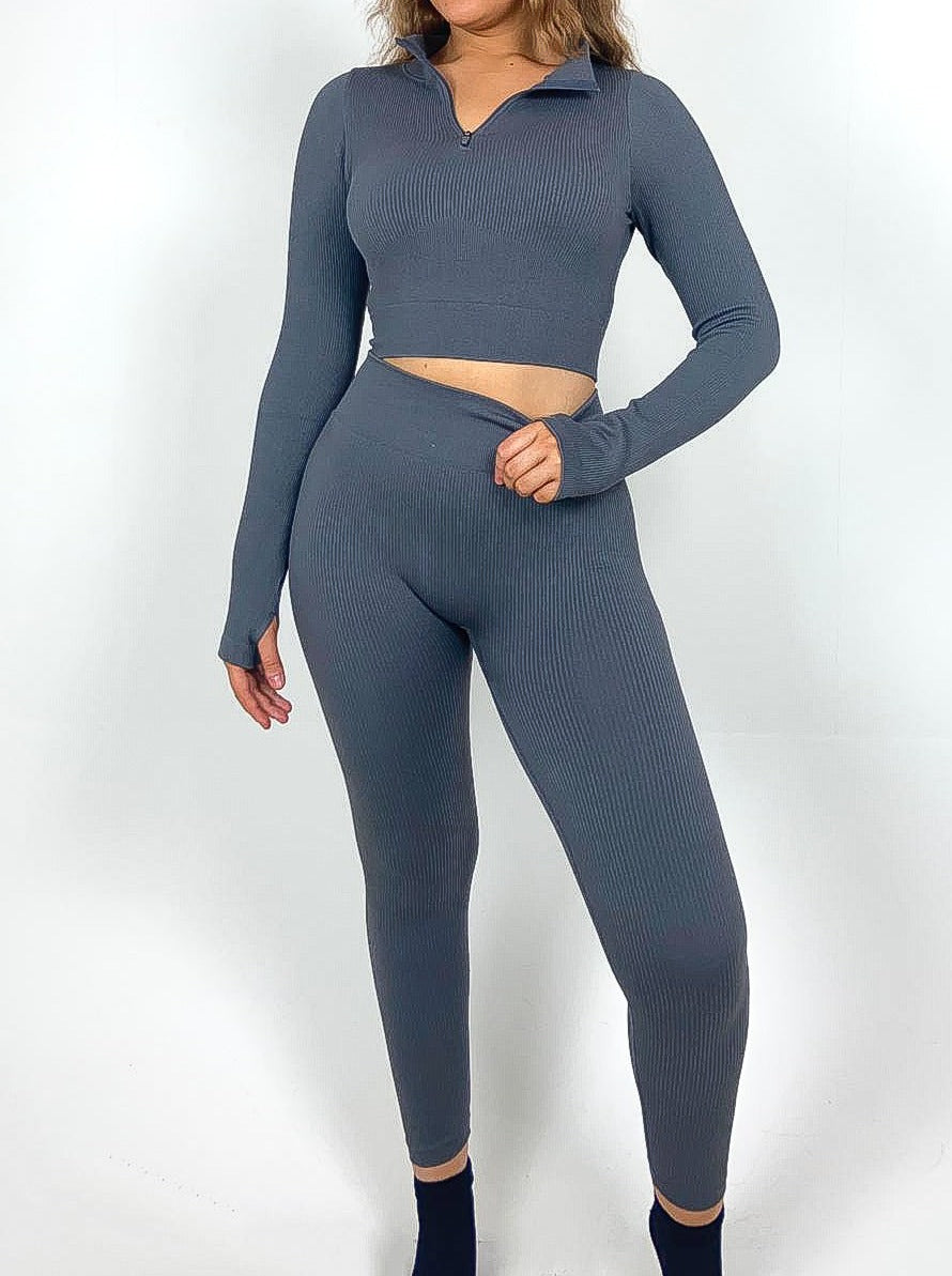 Zip Detail Cropped Gym Set