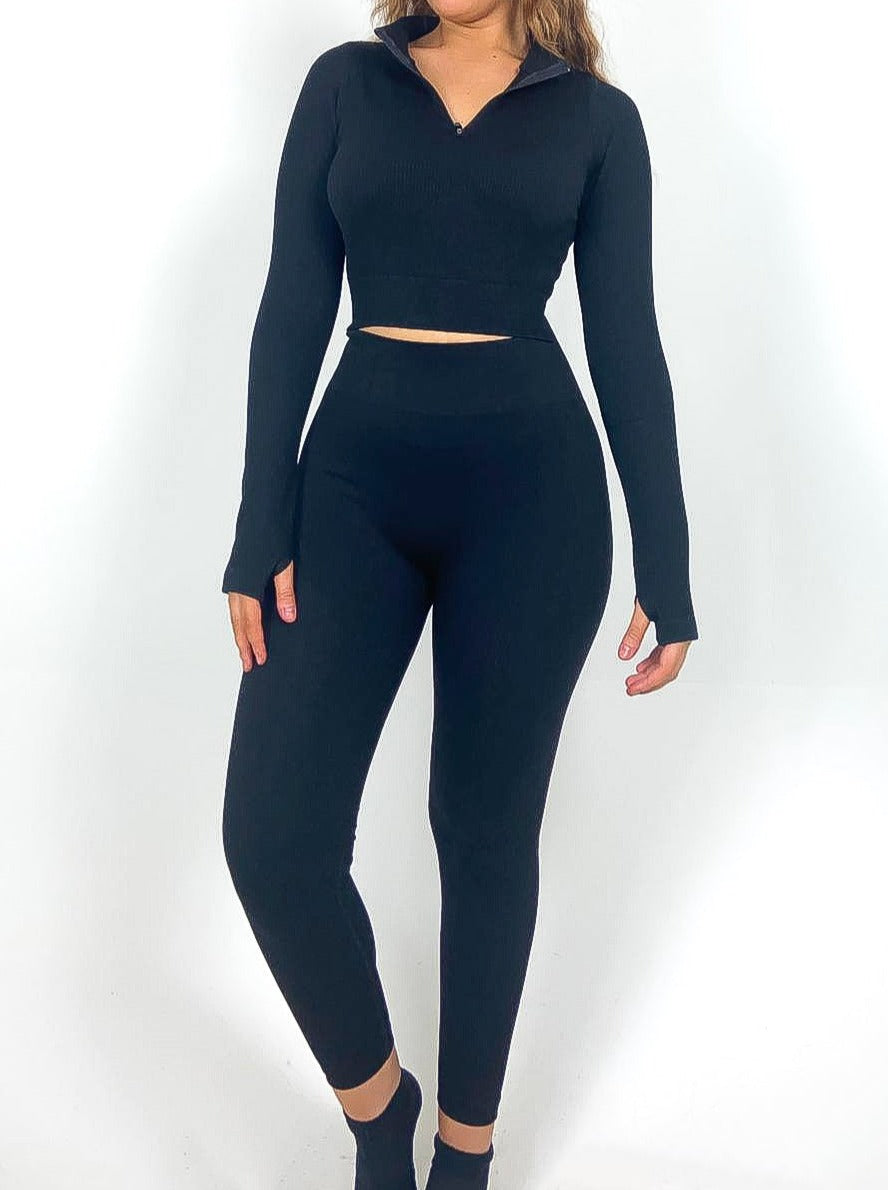 Zip Detail Cropped Gym Set