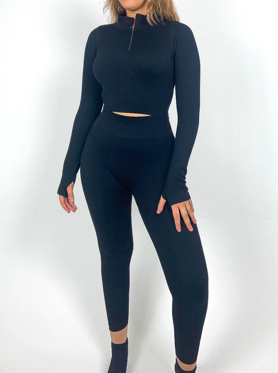 Zip Detail Cropped Gym Set