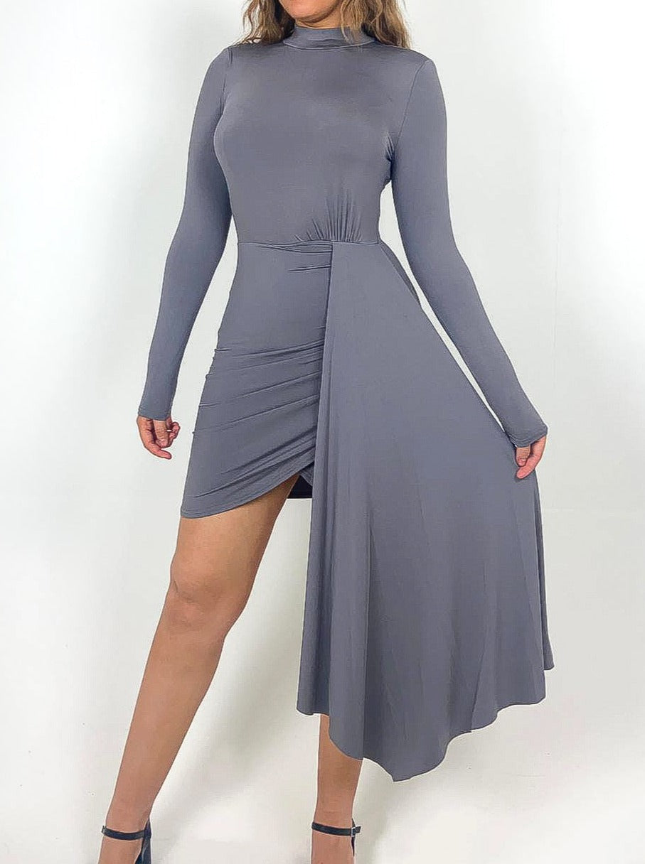 Long Sleeve Drape Front Mini Dress