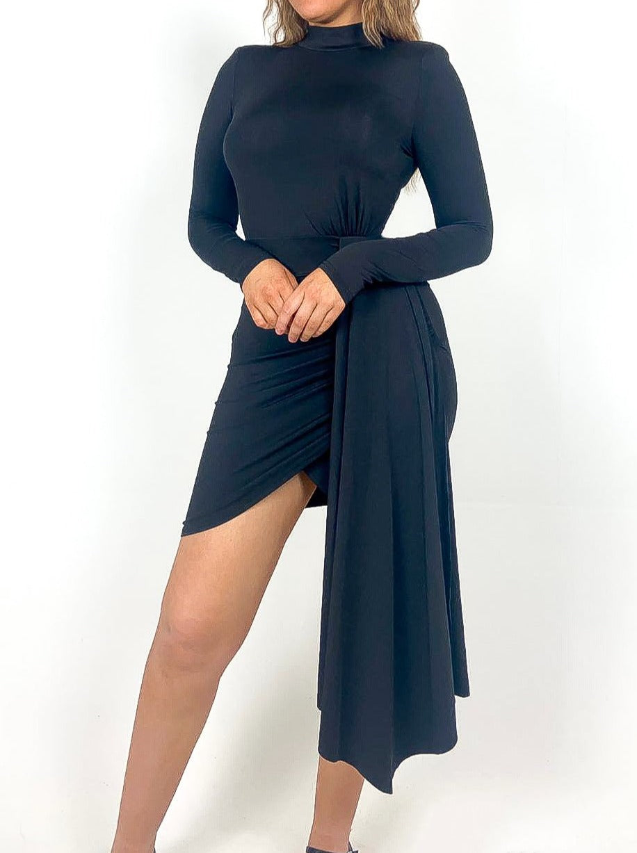 Long Sleeve Drape Front Mini Dress