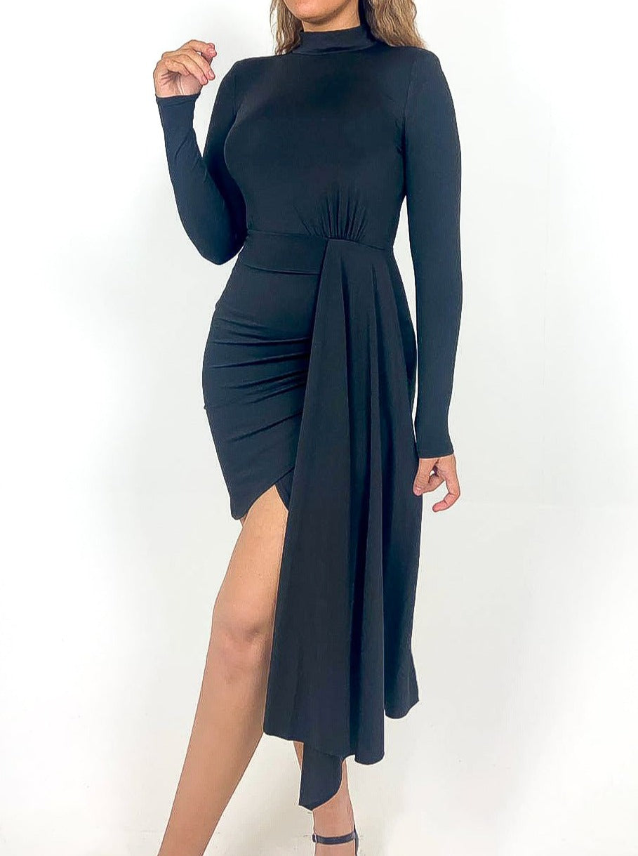 Long Sleeve Drape Front Mini Dress