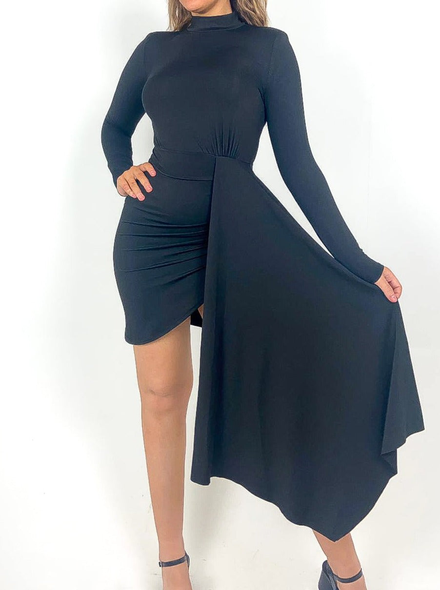 Long Sleeve Drape Front Mini Dress