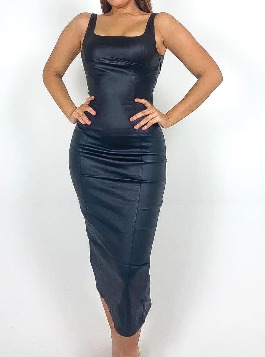 PU Coated Bodycon Column Dress