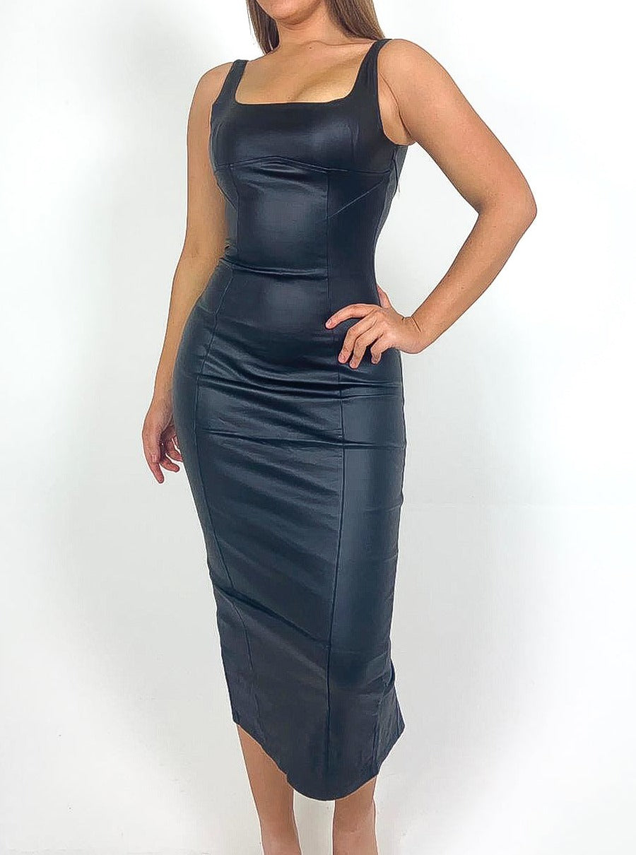 PU Coated Bodycon Column Dress