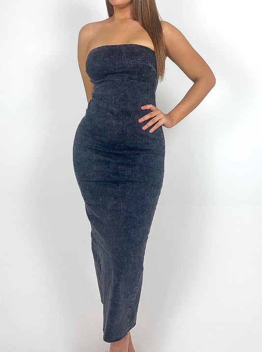 Denim Boob Tube Midi Dress