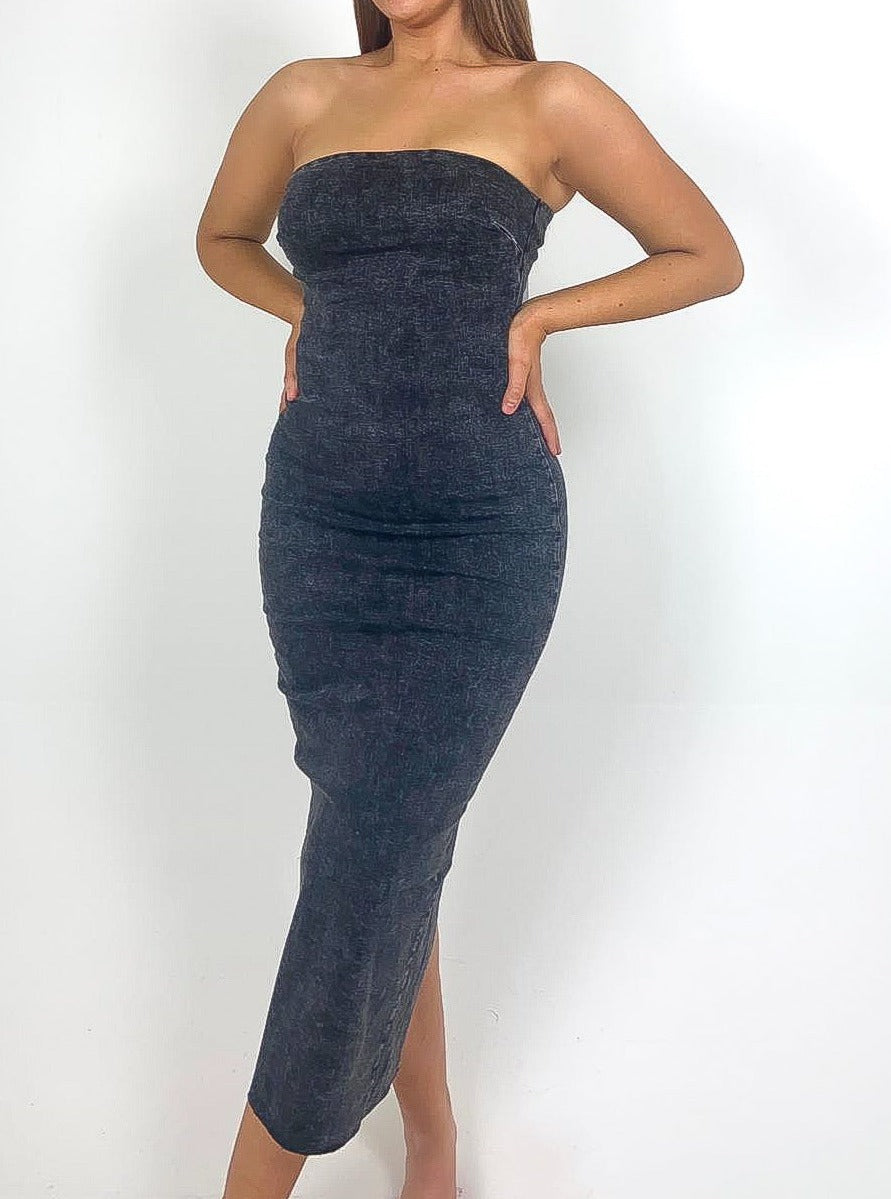 Denim Boob Tube Midi Dress