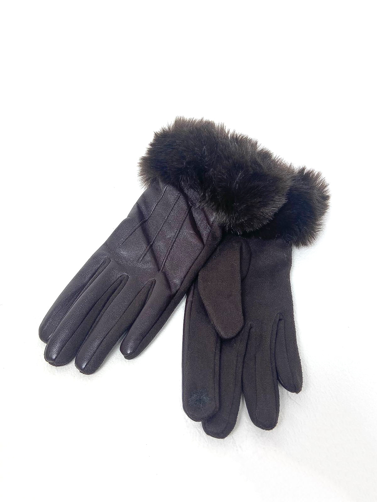 PU Faux Fur Trim Gloves