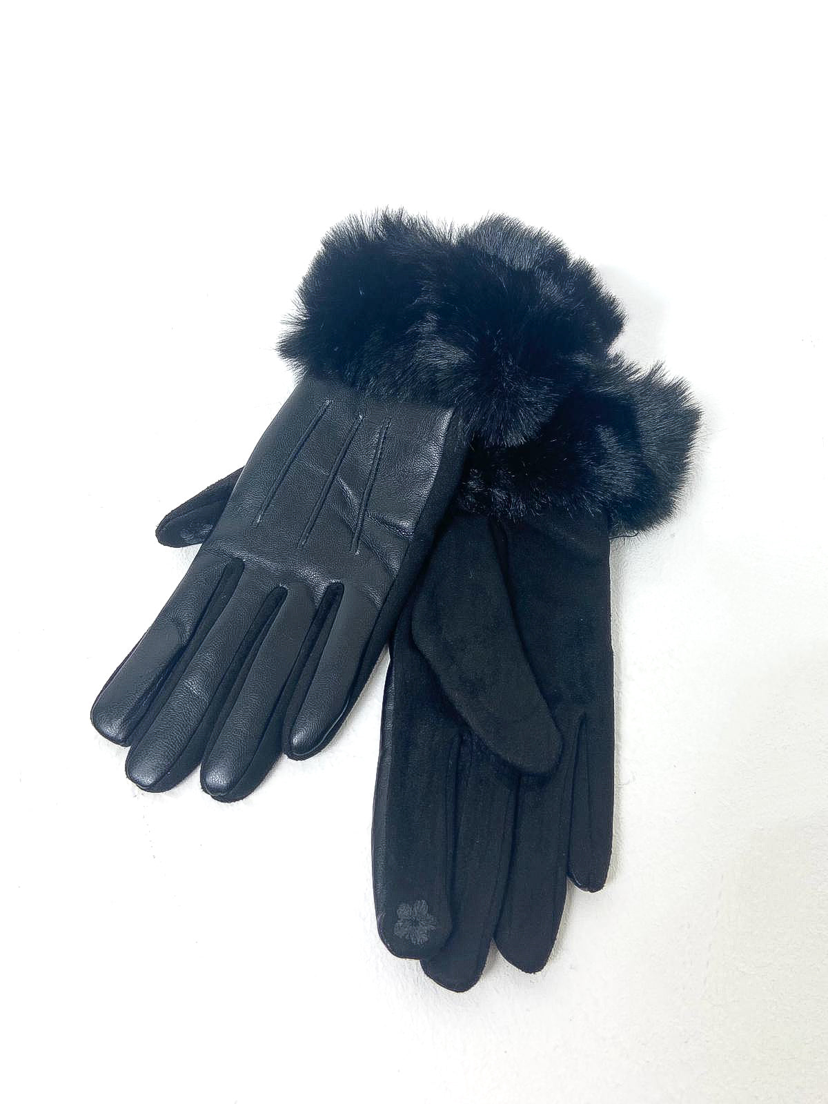 PU Faux Fur Trim Gloves