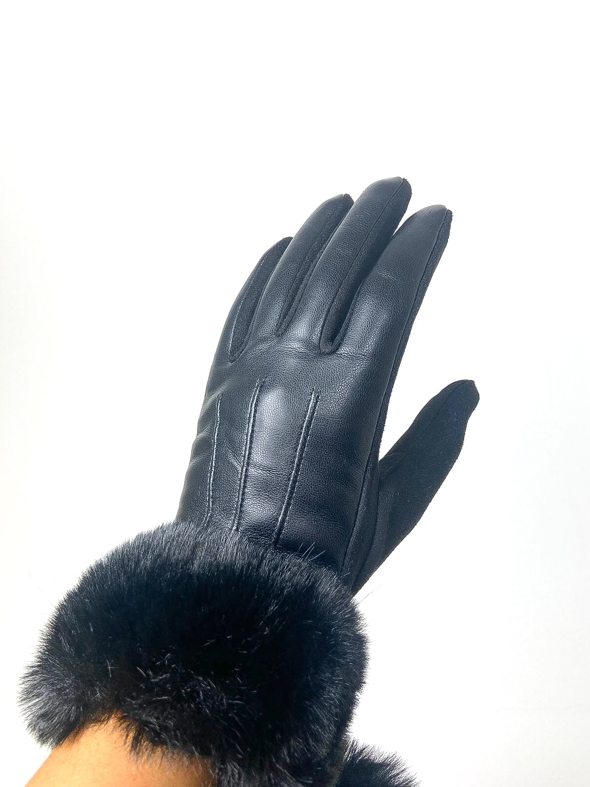 PU Faux Fur Trim Gloves