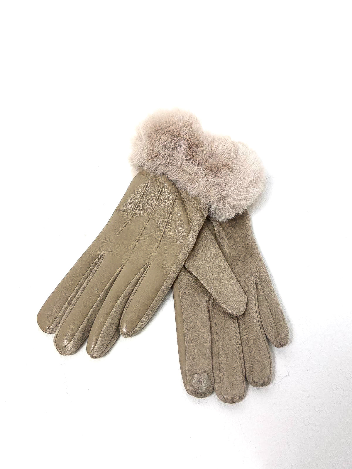 PU Faux Fur Trim Gloves