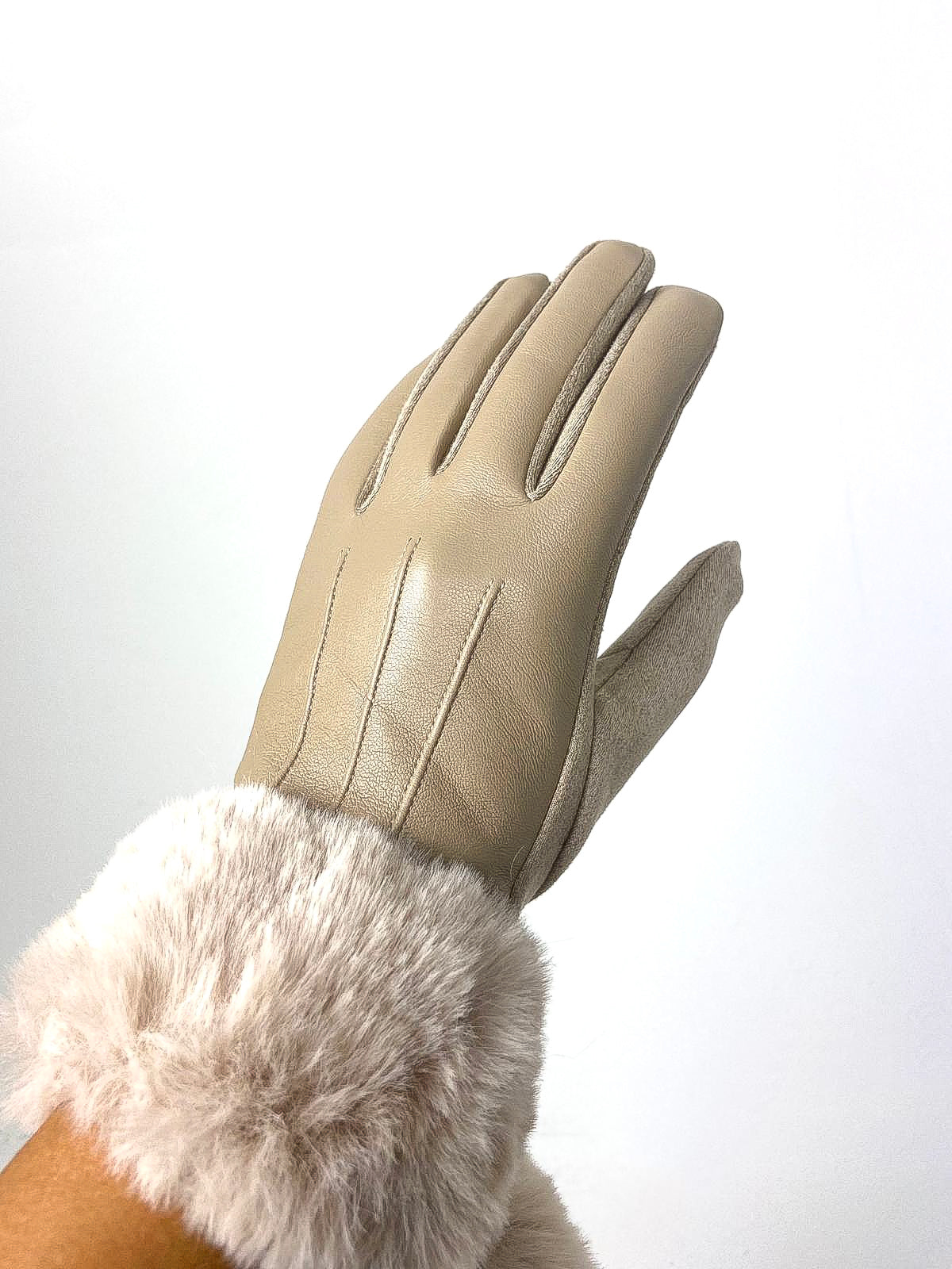 PU Faux Fur Trim Gloves