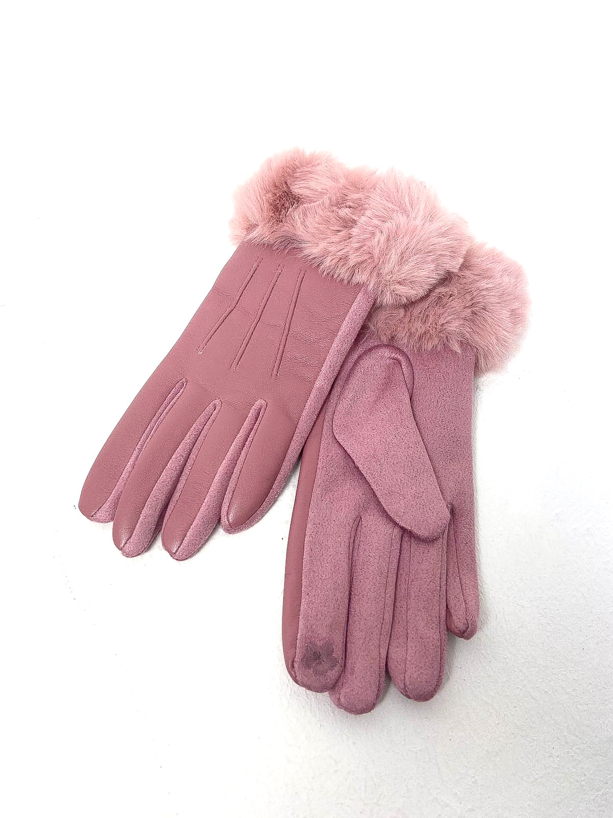 PU Faux Fur Trim Gloves