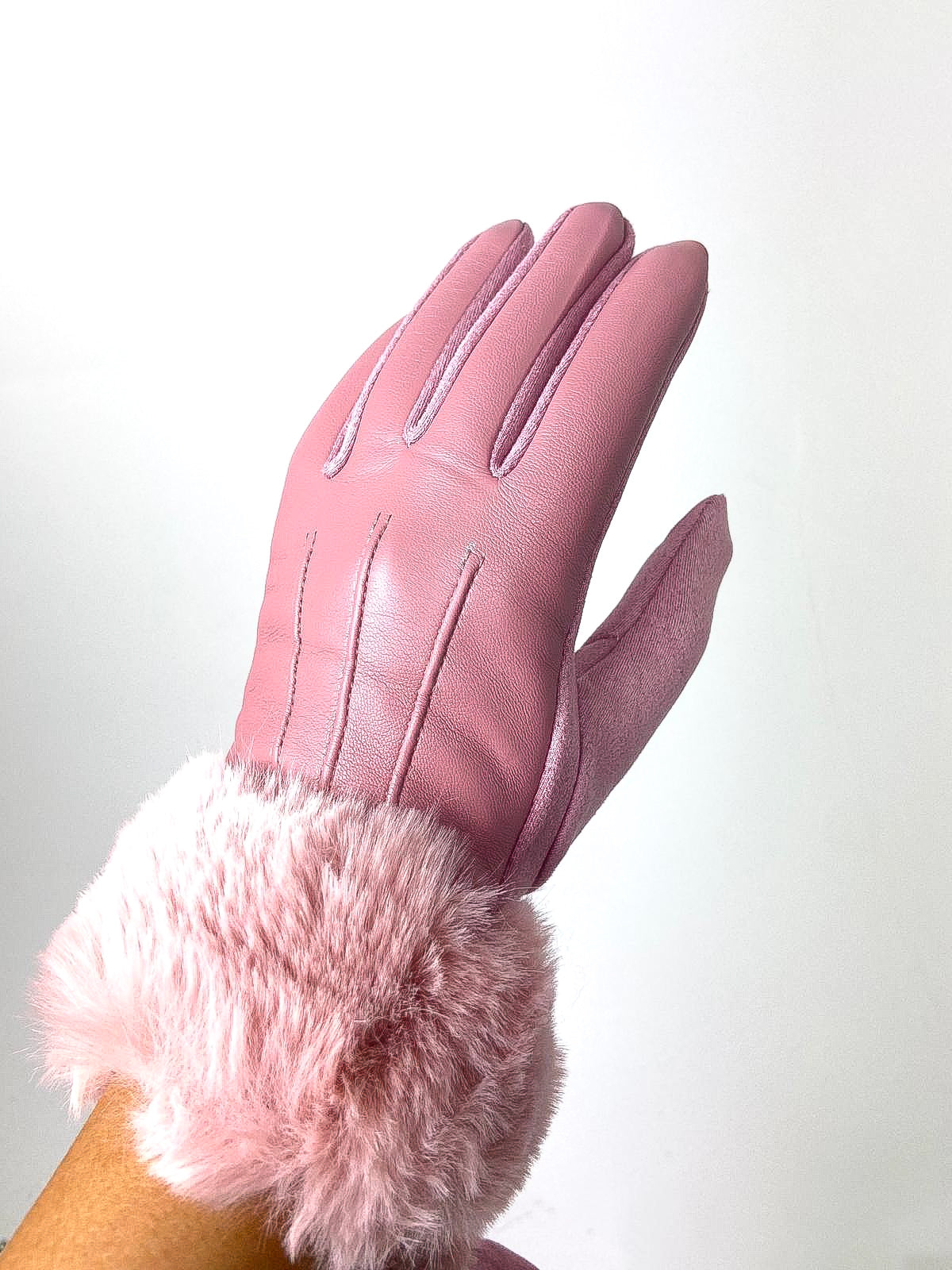 PU Faux Fur Trim Gloves