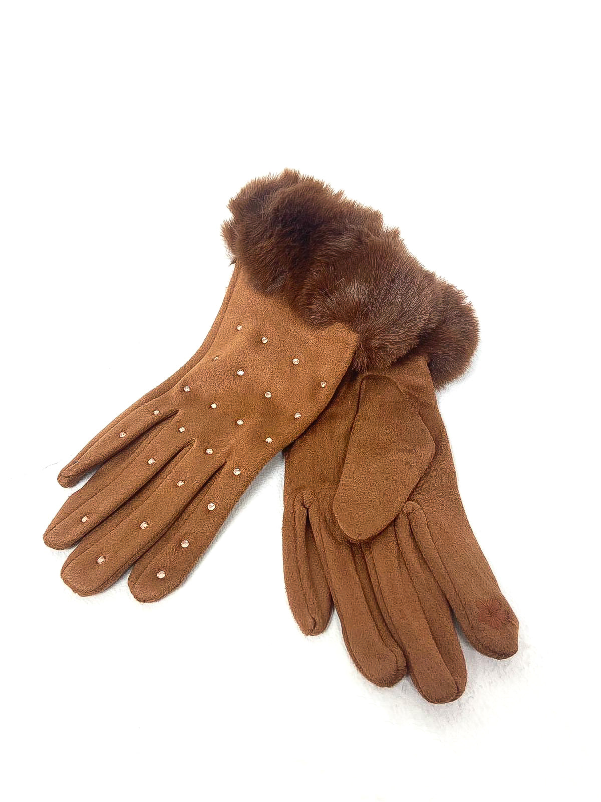 Diamante Faux Fur Trim Gloves