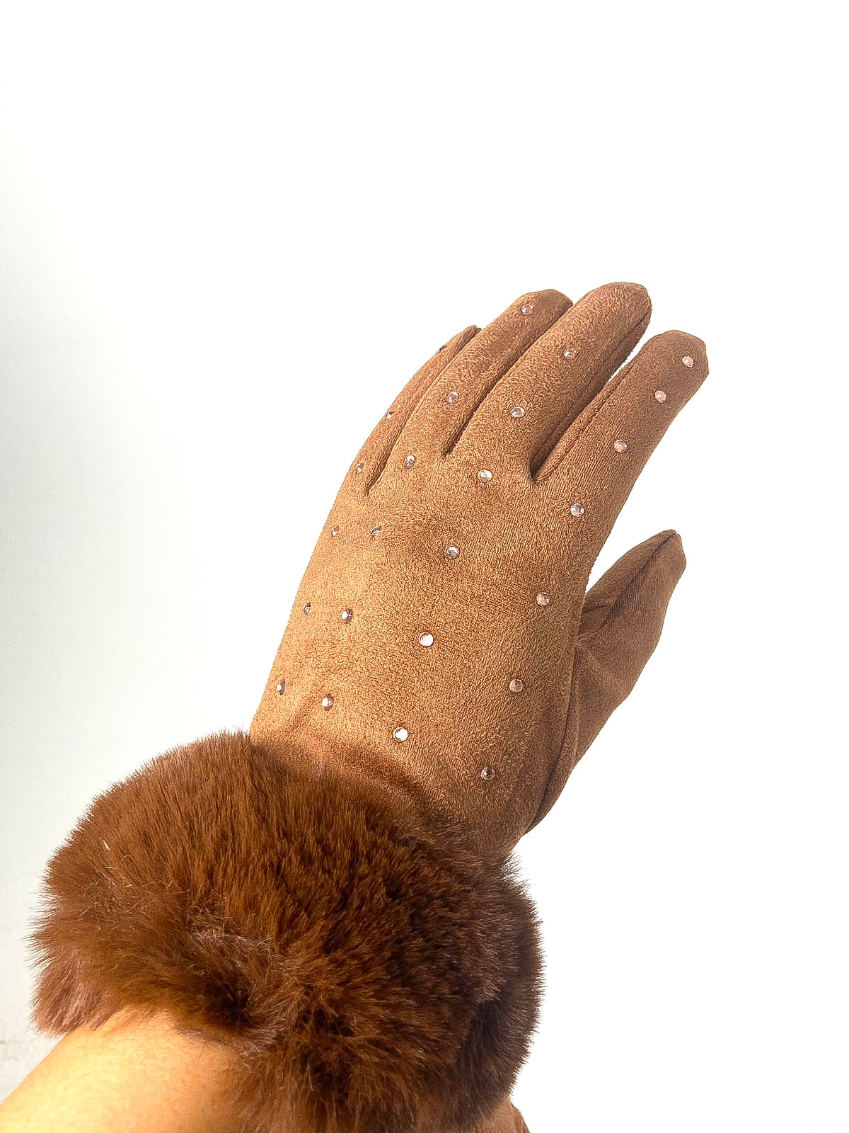 Diamante Faux Fur Trim Gloves