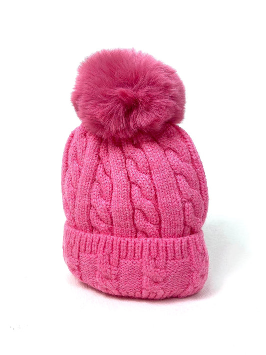 Cable Rib Knit Pom Pom Beanie