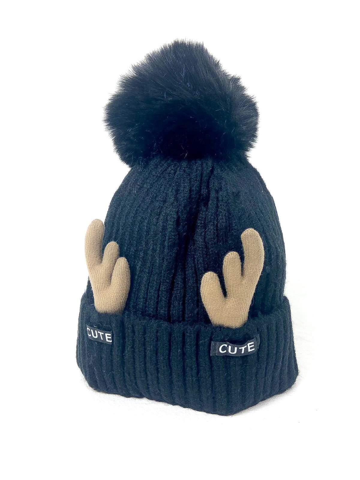 "Cute" Antler Pom Pom Beanie Hat