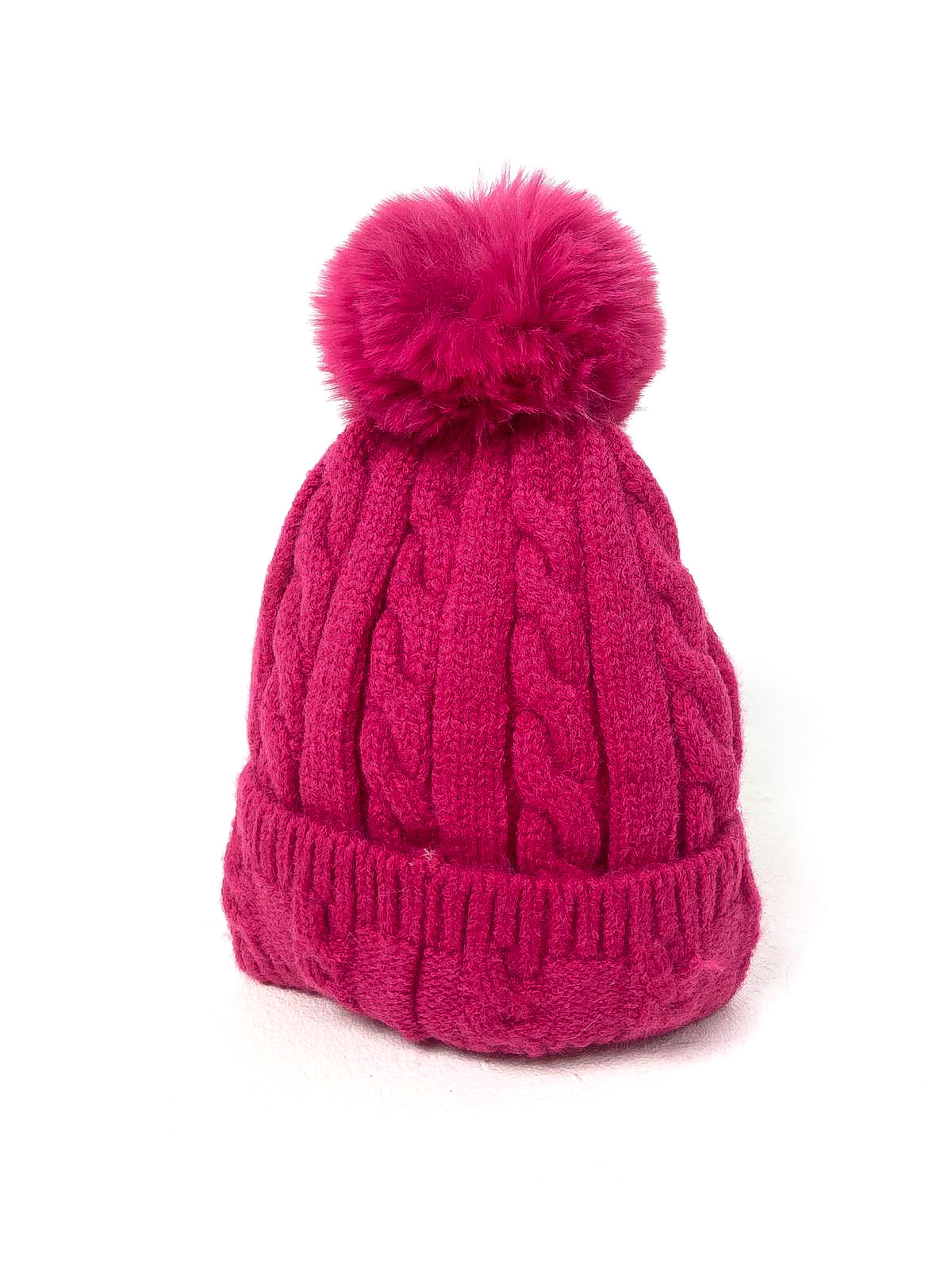 Cable Rib Knit Pom Pom Beanie