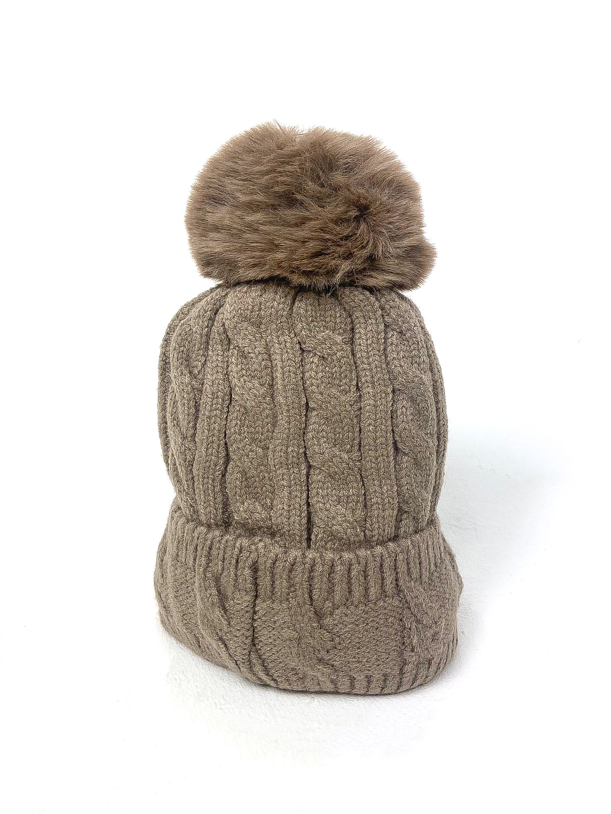 Cable Rib Knit Pom Pom Beanie