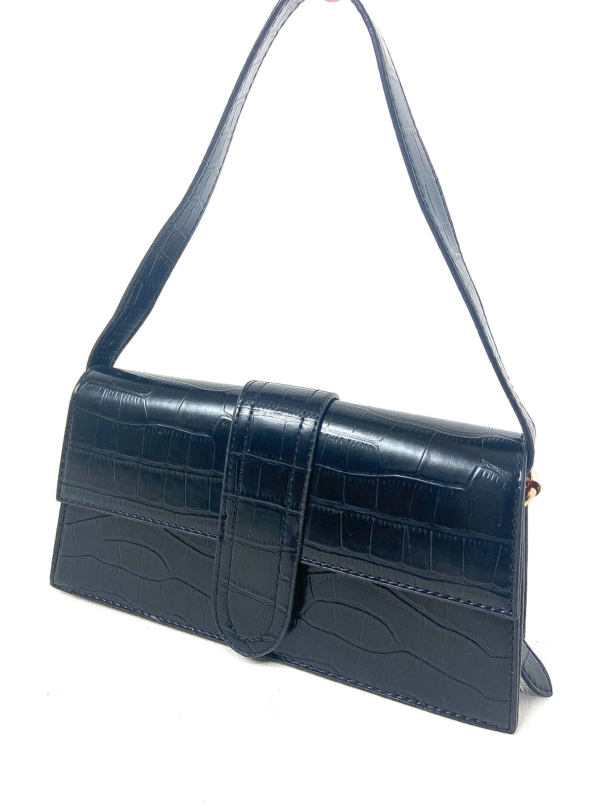 Mock Croc Buckle Side Shoulder Bag