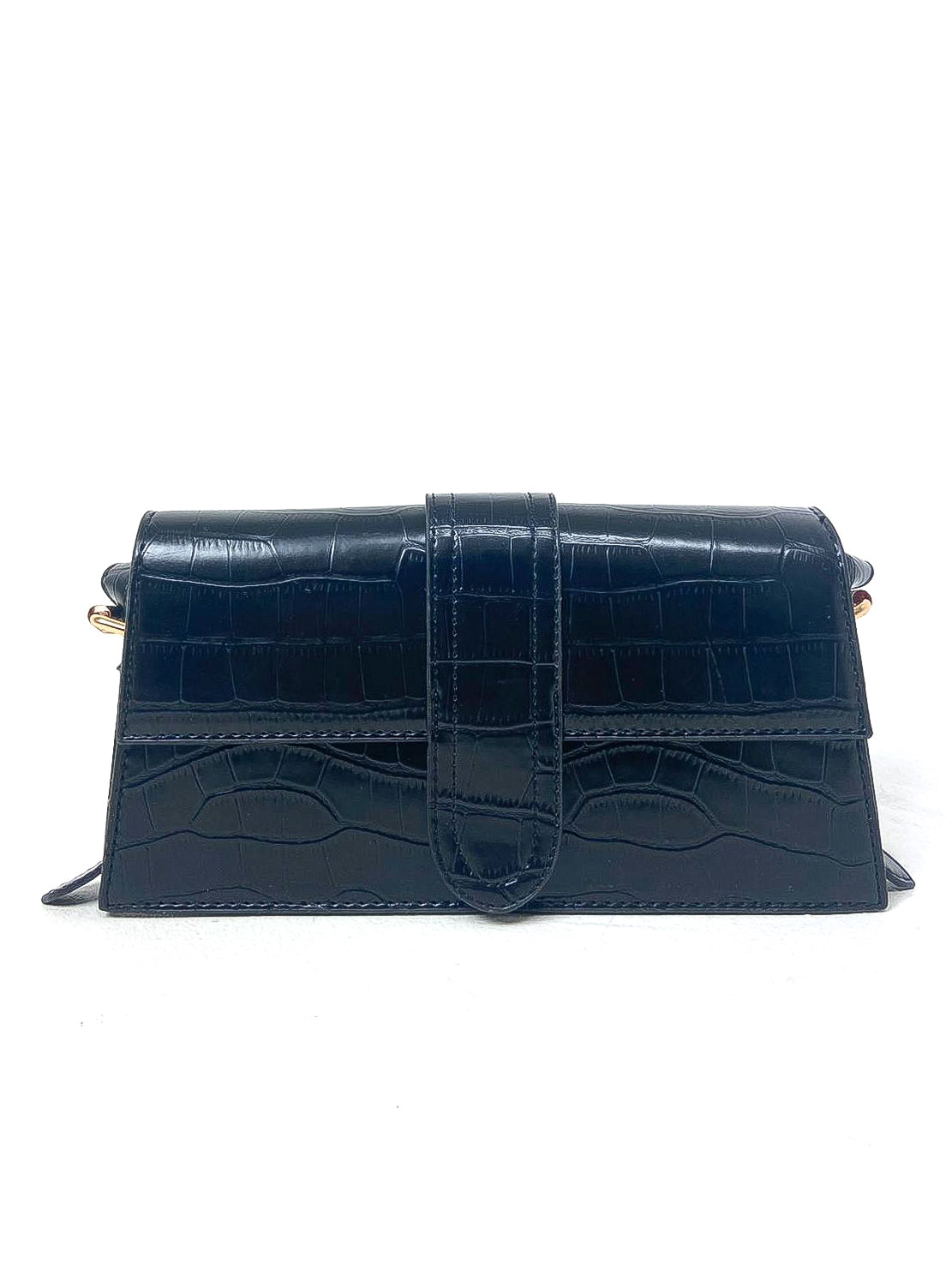 Mock Croc Buckle Side Shoulder Bag