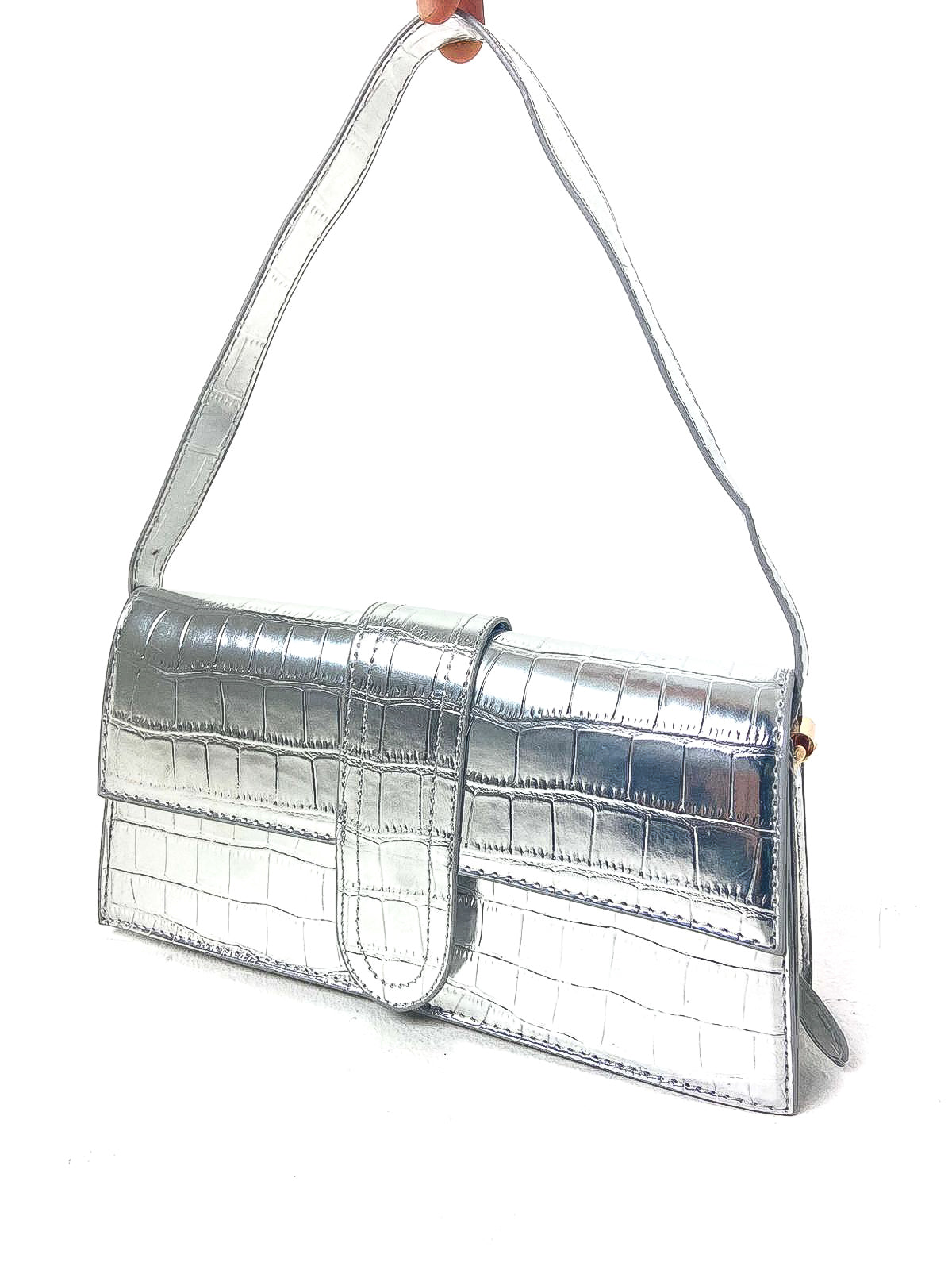 Mock Croc Buckle Side Shoulder Bag